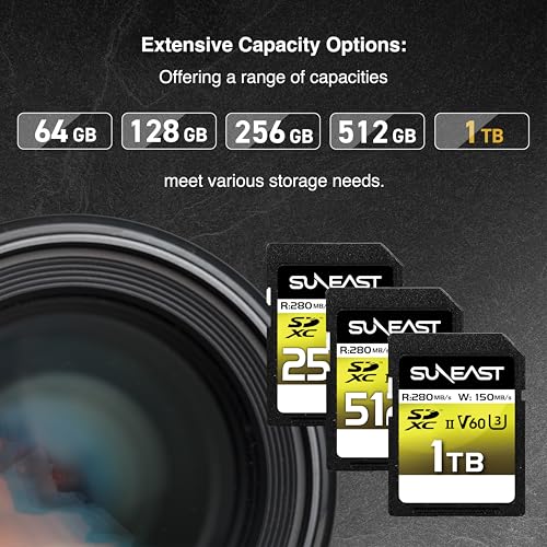 Image of SUNEAST Ultimate Pro 64GB SDXC UHS-II Memory Card - Up to 280MB /s, 100MB /s Write, V60, C10, U3, High Speed SD Card for 4K UHD 60fps Video, DSLR and Camera