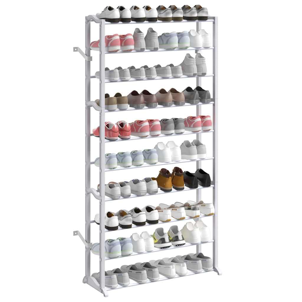 Schuhregal für 40 Paar Schuhe mit 10 Stufen, weiß, 140 cm hoch, Metallstreben, platzsparend und leicht, ideal für Flur, Diele, Wohnzimmer, Schuhschrank und Aufbewahrung