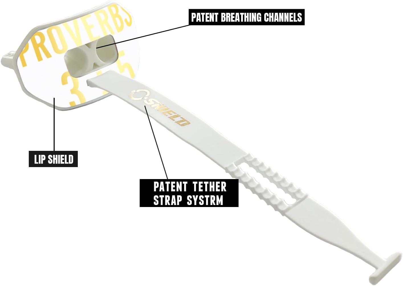 O Shield Mouthguard Proverbs 3:5 Football Vortex Airflow Design, Airtight Fit for Better Breathing, Ergonomic Shock-Absorbing Sports Protector with Strap, Stylish Durable Guard for Athletes, White