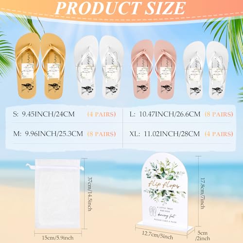 Image of 24 Pairs Bulk Flip Flops for Wedding Guests | Reception Sandals, Wedding Party Favors with Sign, Size Cards, Bagged, Dance Floor Slippers