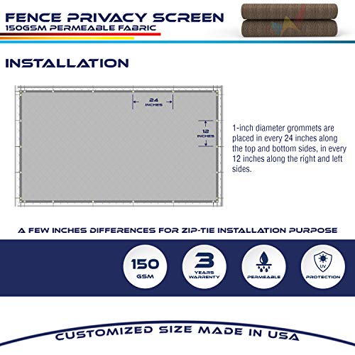 Windscreen4Less Heavy Duty Privacy Screen Fence In Color Brown With Black Strips 6' X 50' Brass Grommets 150 Gsm - With Zip Ties - Customized #TOP3