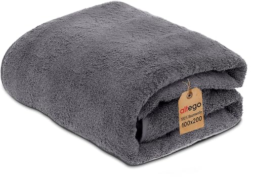 altego Saunahandtuch 100 x 200 cm Grau – Saunatuch Baumwolle, Badehandtuch groß, Premium Qualität