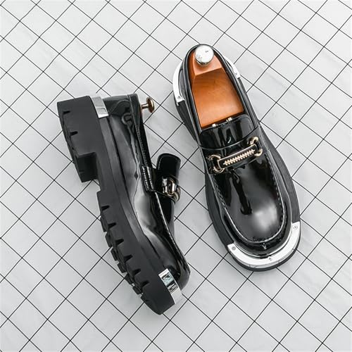 Men's Patent Leather Slip-On Platform Penny Dress Loafers with Metal Decoration Round Toe Non-Slip Lug Sole Shoes for Business Work Daily Formal Party3
