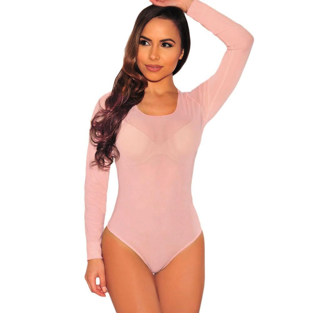 Body Femme Manches Longues String Bodysuit Haute Élasticité Maille Transparente Bodysuit Sexy Col Rond Top Chic Jumpsuit Club Party Bodycon