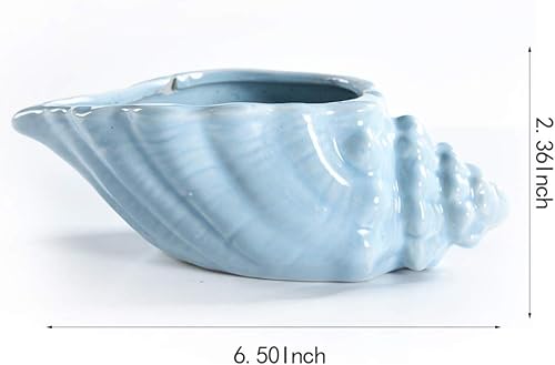Miniatura 6 de Macetas bonsái de 5.5 pulgadas, serie Blue Conch Ocean Serie, juego de serie de base de cerámica, maceta para suculentas, maceta de cactus, maceta