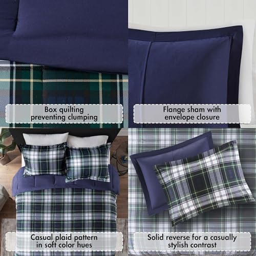 Madison Park Parkston Plaid Comforter & Sham, 3M Stain Release, Navy, Full/Queen