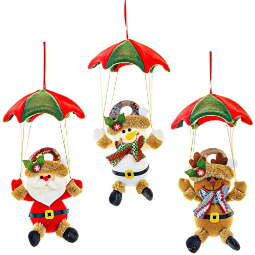 3 Pièces Suspension Noel Parachute, 28*12 cm Père Noël, Bonhomme de Neige, Cerf Decoration Noel, Suspension Sapin de Noël, pour Les Arbres de Noël, Les Décorations de Noël Suspendues (3 Pièces)