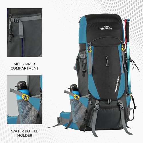 Image of TRAWOC TERRABOUND 60 Liter Camping Backpack Trekking Hiking Ruckssack Travel Bag Front & Top Loading Laptop /Rain Cover /Shoe Compartment, HK014