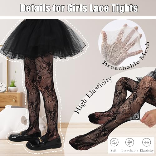 Image of Girls Lace Fishnet Tights Toddler Sheer Patterned Stockings Hollow Dance Pantyhose for Kids Halloween Tights