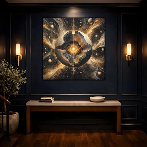 Tableau de science-fiction cosmique or pour habiller un petit mur