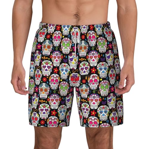 Men's Colorful Flower Skulls Print Quick-Dry Mesh Swim Trunks Stretch Lining Beach Shorts Surfing Summer Vacations2