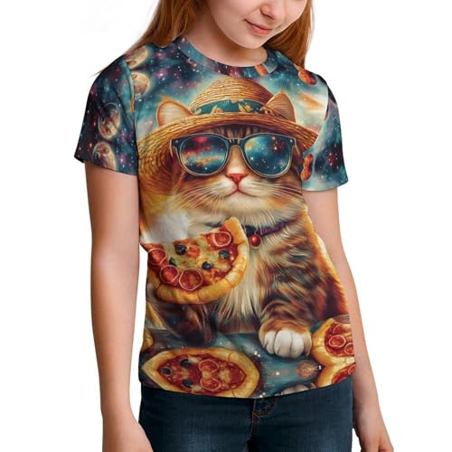 Boys Girls 3D Cat Graphic Printed T-Shirt Kids Summer Cool Galaxy Crewneck Short Sleeve Tees2
