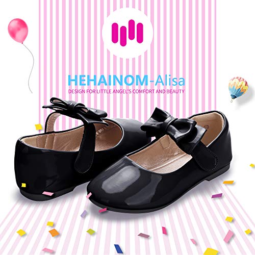 Hehainom Toddler/Little Girls Alisa Mary Jane Dress Shoes Flower Girl Ballet Flats with Bow for Party School (Black Patent, 5 M US Toddler)2