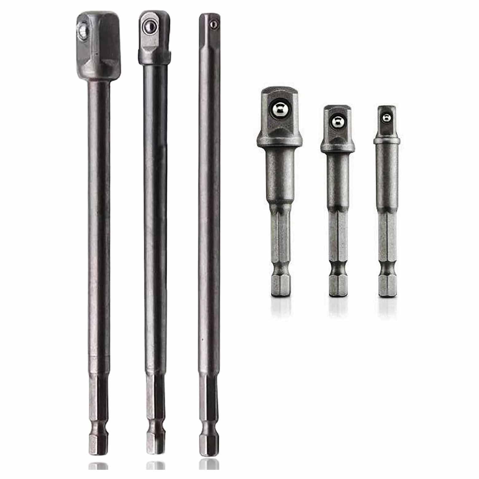 UPTODATETOOLS Impact Grade Drill Socket Adapter Set 6 PCS Drill Bit Holder Set-1/4” 3/8” 1/2” Hex Shank Impact Driver Socket Holder, 65-150MM Drill Bit Extension Attachments Accessories