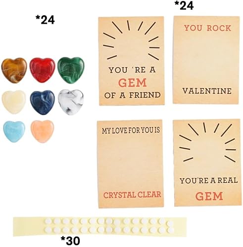 Miniatura 8 de Paquete de 24 tarjetas de San Valentín con cristales en forma de corazón, piedras preciosas de San Valentín, regalos divertidos para niños y niñas,