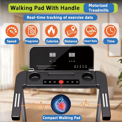 Image of Walking Treadmill Pad with APP, Folding Treadmills with Handle Bar, Low Noise Walking Vibration Pad, Quiet Walking Machine, 3HP Electric Walking 300LBS Capacity, Capacity, Portable Small Home Gym