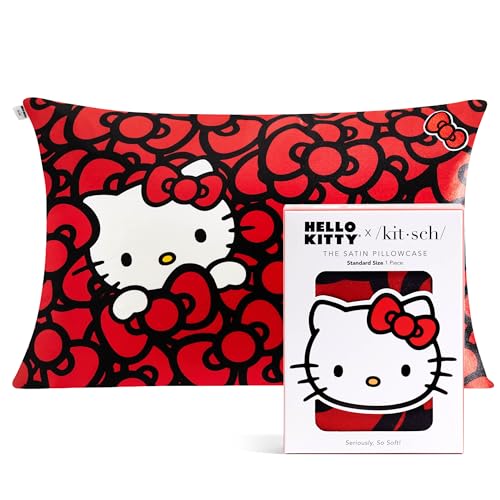 Kitsch x Hello Kitty Satin Pillowcase – Toddler Pillowcase with Zipper – Cooling Satin Toddler Pillow Case for Hair & Skin – Kids Pillowcase Standard Size (19x26) - Sea of Bows