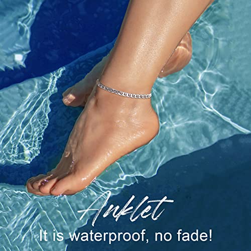 Image of FOCALOOK 14K Gold Plated Anklets for Women Waterproof Plus Size Ankle Bracelet 8.5-10.5 Inch Adjustable Mariner /Figaro /Flat Snake /Cuban Link Chain Anklet Jewelry for Summer Beach Holiday