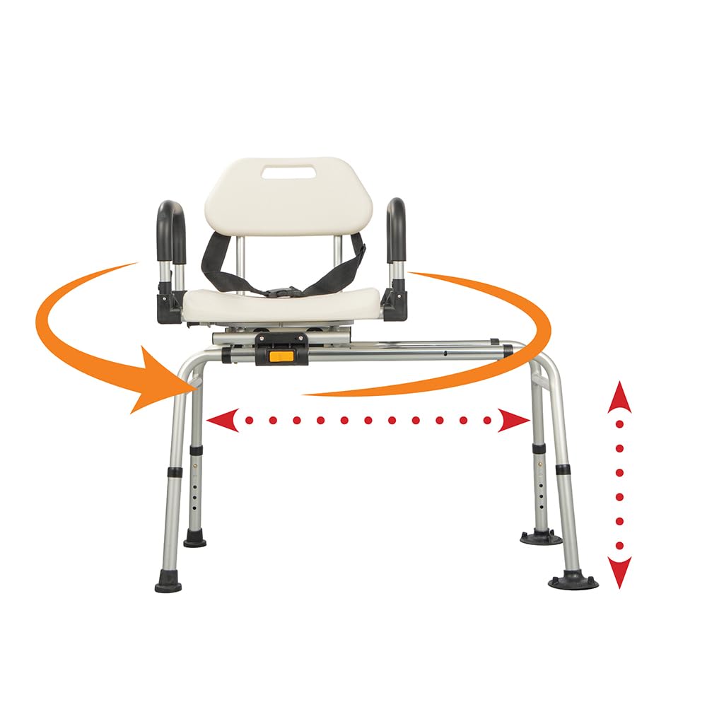 Sedile Trasferimento Vasca Girevole a 360° in Alluminio — struttura scorrevole antiscivolo, supporto per disabili e anziani, ausilio per mobilità, telaio anticorrosione