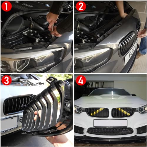 Image of Jaronx Compatible with BMW V Brace Cover, Front Grill Inserts V Bar Brace Trim Covers Compatible with BMW for 1'F20 F21 /2'F22 F23 /3'F30 F31 F34 /4'F32 F33 F36 /5' G30 G31 /6'G32 /7'G11 G12 /8'G14 (Yellow)