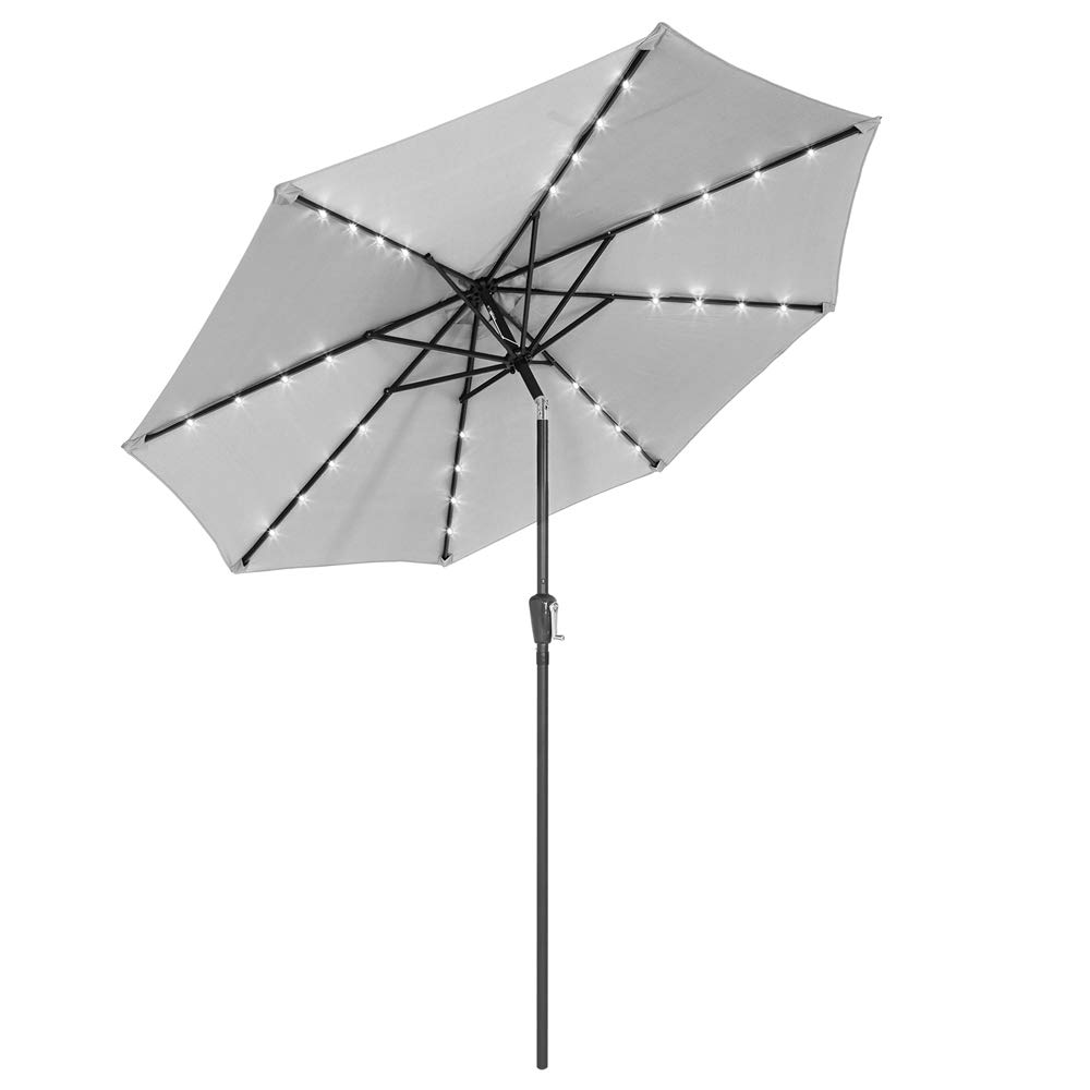 Kingsleeve® Parasol de jardin extérieur LED solaire 270cm gris clair Pare-soleil inclinable avec manivelle Protection UV 80+