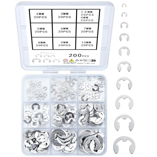 Wugongshan WJLSM200013 200 Pcs E-Clip Circlip External Retaining Rings cover