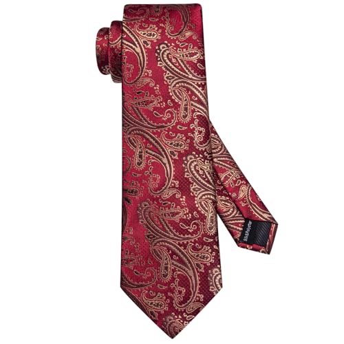 Image of Hi-Tie Paisley Floral Ties Set for Men Silk Mens Stripes Necktie Pocket Square Cufflinks Set Formal Business