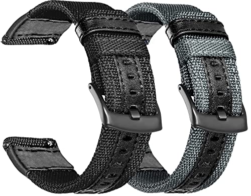 Olytop Galaxy Watch 46mm Bands, Galaxy Watch 3 45mm Band, Gear S3 Frontier Bands, 22mm Nylon Sports Replacement Strap Wristband for Samsung Galaxy Watch 46mm 2019/3 45mm/ Gear S3 (Black+ Grey)