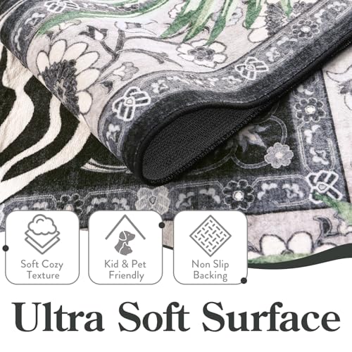 Moynesa Tiger 8x10 Area Rug, Washable Boho Rugs for Living Room, Vintage Large Soft Dining Room Rug, Non Slip Ultra Thin Stain Resistant Floor Carpet for Home Office Bedroom, Black
