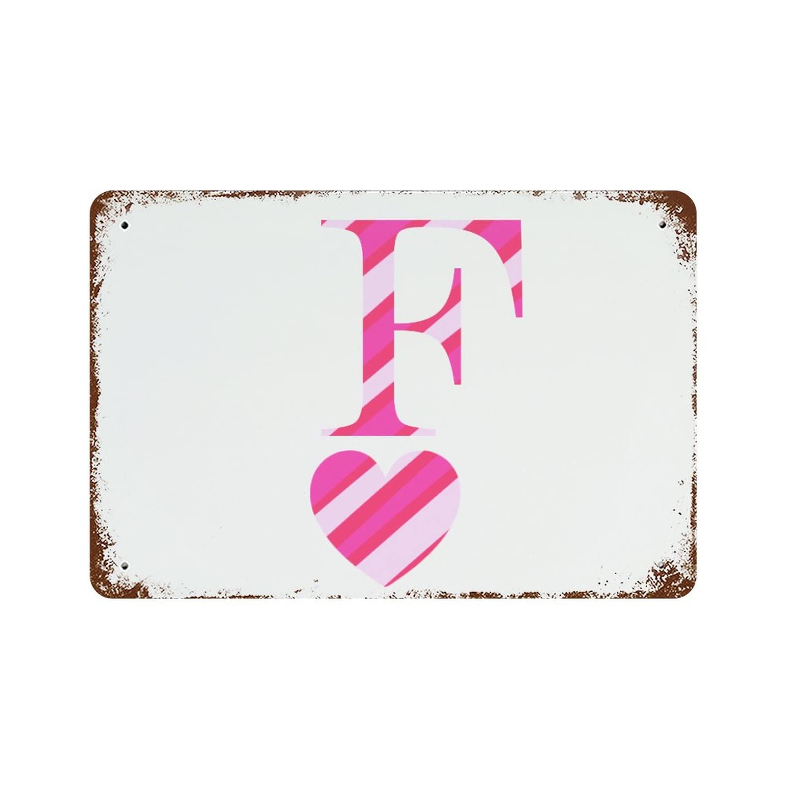 Plaque lettre F cœur rose vintage en aluminium grand format pour maison et cour