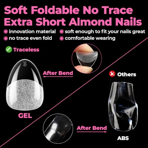 Image of UNA GELLA Extra Short Almond Nail Tips, 15 Sizes Pre-Shaped Full Cover Extra Short Almond Nails 300Pcs Clear Press on Nails for DIY Manicure, Nail Art Design, and Salon Use