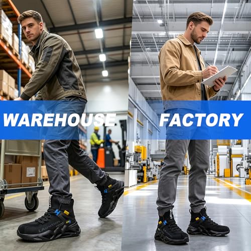 Image of LAoutun Steel Toe Shoes for Men, Lightweight Comfortable Safety Shoes with Puncture Resistant, Indestructible Work Shoes for Construction and Warehouse