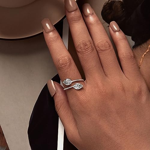MUNDELL 925 Sterling Silver Simple Multi-layer Leaf Adjustable Ring Green Lucky Leaves Statement Ring for Women Promise Ring Fine Jewelry3