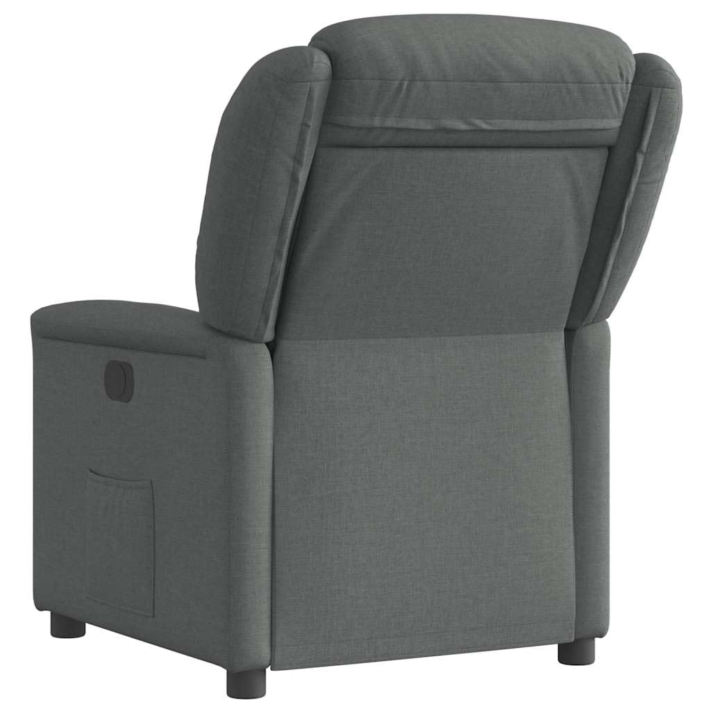 Fauteuil inclinable Gris foncé Tissu Confortable avec poignée Manuelle, Fauteuil Lounge intérieur, Chaise d'appoint pour Salon, Chaise de Lecture avec accoudoirs Larges et Poche latérale