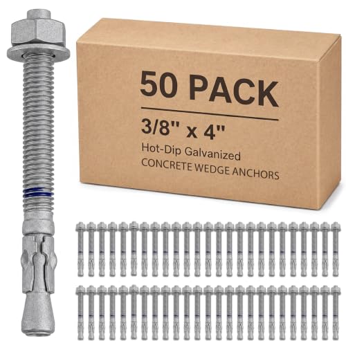 Flutesan 50 Pcs Hot Dip Galvanized Wedge Anchors 3/8" x 4", Heavy...