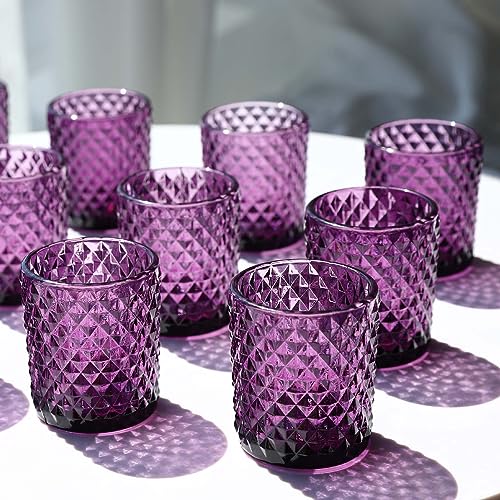 Woho 12pcs Purple Votive Candle Holders, Glass Tealight Candle Holder for Vintage Halloween Party Decor, Tea Lights Candle Holder for Wedding Engagement Table...