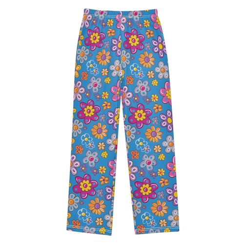 ALAZA Colorful Flower Pajamas Bottoms with Pockets Comfy Pjs Sleepwear Elastic Waistband Pajamas Pants Lounge Pants for 6-14 Years