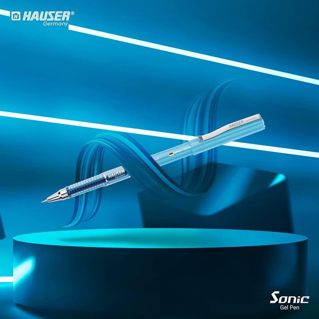Hauser Sonic 0.55mm Gel Pen Blister Pack | Attractive Foiled Body | Stylish Metal Clip | Refillable & Waterproof Gel Ink | German Technology For Smooth & Effortless Writing | Blue Ink, Set of 10 Pens — Amazon image 7
