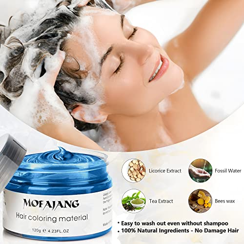 Image of Blue Hair Color Wax Pomades 4.23 oz - Natural Hair Coloring Wax Material Disposable Hair Styling Clays Ash for Cosplay, Party (Blue)
