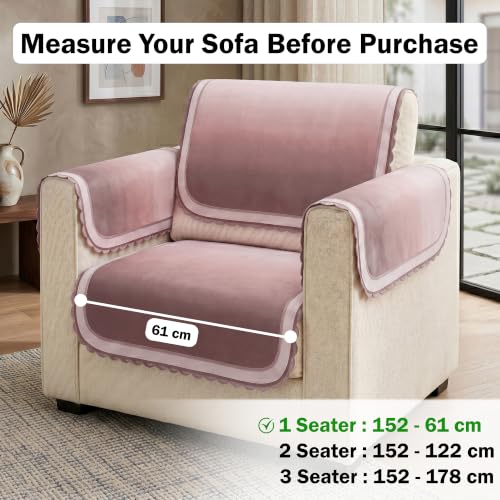 Image of Story@Home Sofa Mat Velvet Sofa Cover 1 Seater (152x61Cm) with Arm Rest Covers | Anti Slip Sofa Cover Velvet for Living Room | Measure Your Sofa & Create Your Own Set - Ombre Dusty Coral Palette