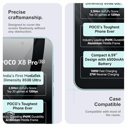Image of Military-Grade Gorilla Tempered Glass For Poco X8 Pro, Xiaomi 17T and Redmi Turbo 5 (6.59 Inch) With Installation Kit | Edge to Edge Coverage | Black