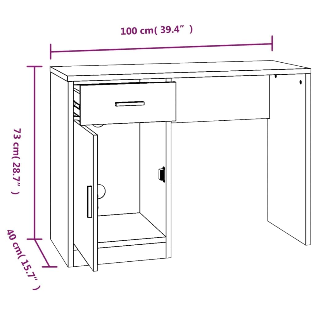 Schreibtisch Räuchereiche mit Stauraum 100x40x73 cm, Holzwerkstoff, Schublade und Schrank, kompakter Computer- und Home Office Tisch für kleine Räume und Büroorganisation