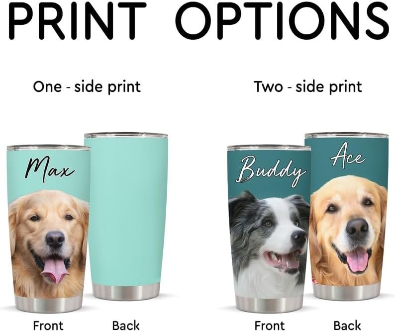 Vista 4 de Vaso de acero personalizado con foto de perro, taza de viaje de acero inoxidable de 20 onzas 30 onzas, taza de viaje aislada, café aislado