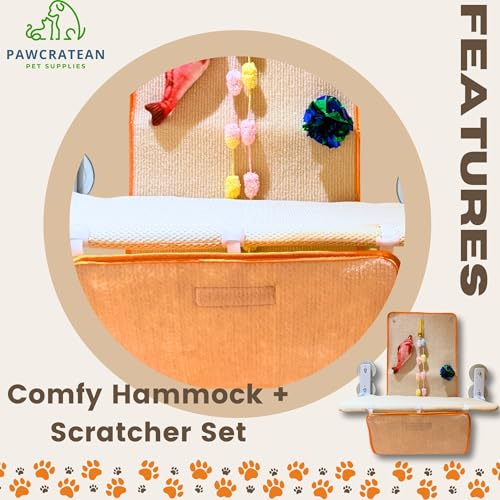 Rascador de pared para gatos con hamaca y juguetes miniatura 4