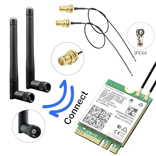 Image of WiFi Bluetooth Antenna 2 Pack & Pigtail 2 Pack, 5Ghz 2.4Ghz 3dBi WiFi Card Antenna, 8-Inch RP SMA-Female to IPEX4 /MHF4 Cable for M.2 NGFF Network Card and Routers
