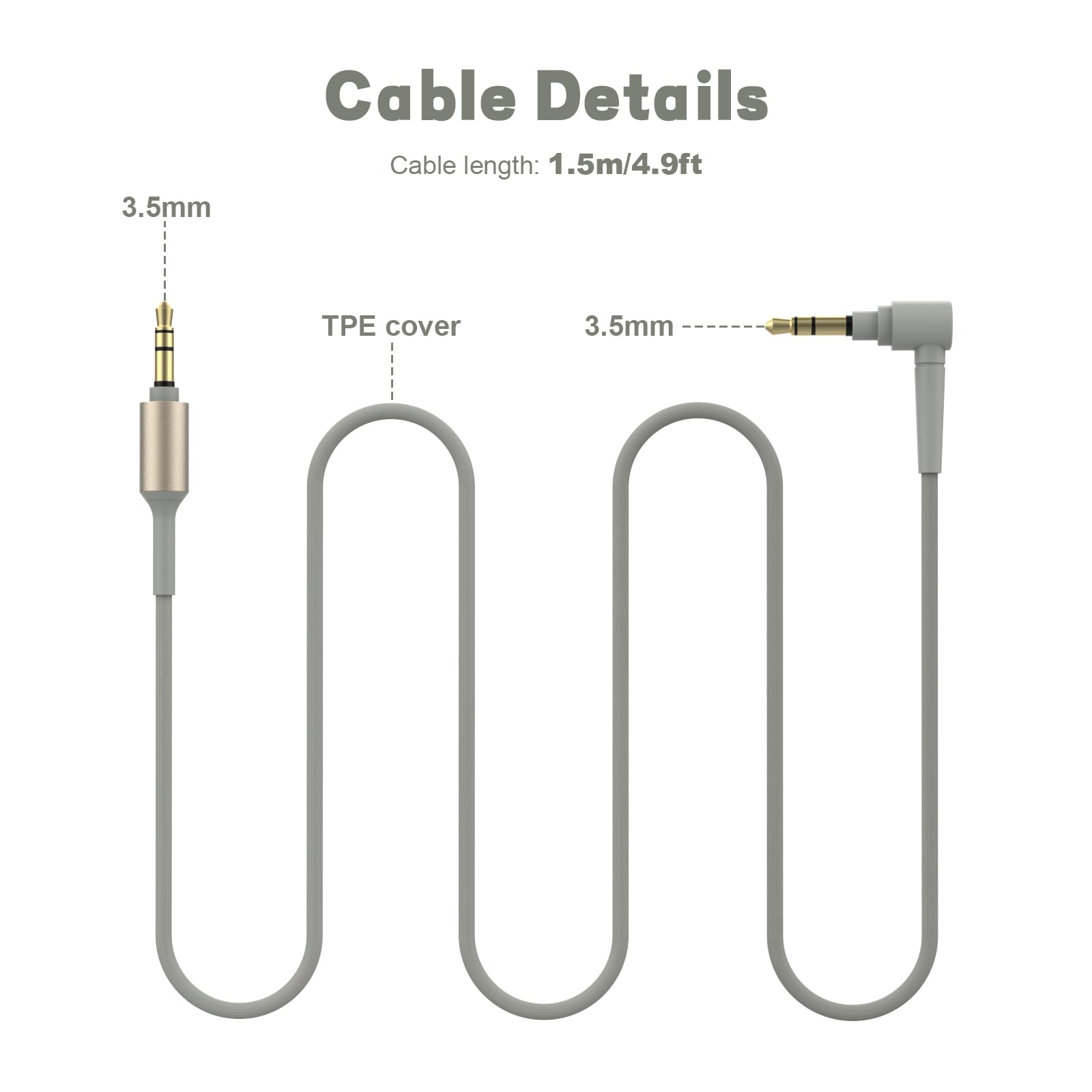 Cable de audio de repuesto WH-1000XM5 WH-1000XM4 para auriculares compatible con Sony MDR-1000X MDR-XB950BT WH-1000XM2 WH-1000XM3 WH-CH700N MDR-100ABN MDR-1ADAC MDR-XBBB950BT 950N1 Auriculares (gris)