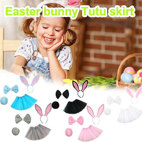 Animals Cosplay Set for Kids Girls Tulle Tutu Skirt +Bunny Ears Headband +Tails +Bow Tie for Easter (Black, One Size)3