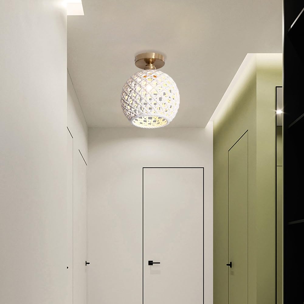 Jadssox Ceramiczna Lampa Sufitowa Jasnozłota, Częściowo Podtynkowa Plafon, Nowoczesna Oprawa Oświetleniowa Do Przedpokoju, Lampa Blisko Sufitu Z Mlecznym Ceramicznym Kloszem Do Pralni(20 * 23cm)