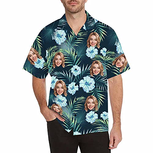 Custom Tropical Floral Hawaiian Shirt with Face for Men Personalized BF Husband’s Photo Men Aloha Beach Fruit Flower Shirts