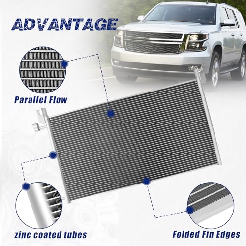 Image of Air Conditioning A /C Condenser Compatible with Cadillac Escalade ESV; Chevrolet Silverado 1500 /2500 /3500, Suburban 1500 /2500 /3500, Tahoe; Hummer H1, H2